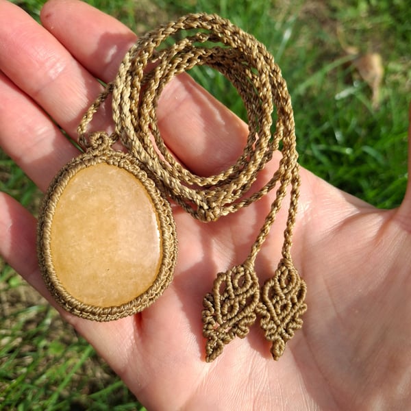 Orange Calcite Macrame Pendant 