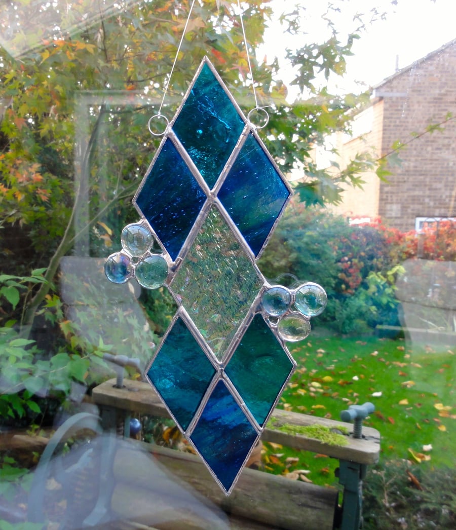 Diamond Stained Glass Suncatcher - Blue