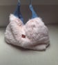 Light Pink Faux Fur and Upcycled Denim Handmade hobo bag. 