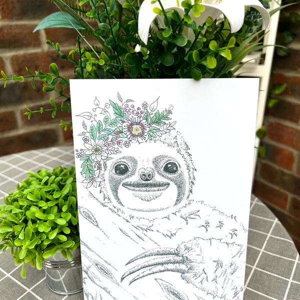 Illustration print - Sloth A5  (Small - foam board backing)