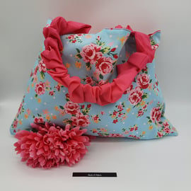 Blue and Pink floral tote bag, free uk delivery.  SALE 