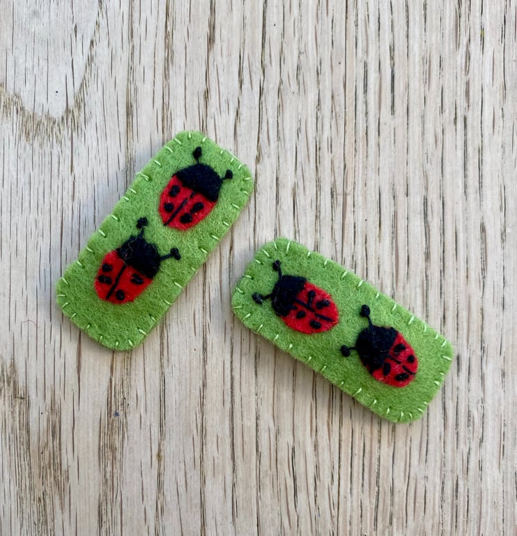 Handmade Felt Ladybird Hairclips for Girls, Nature Gift