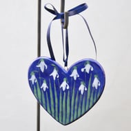 Snowdrop Heart Hanging Decoration - Hand Painted