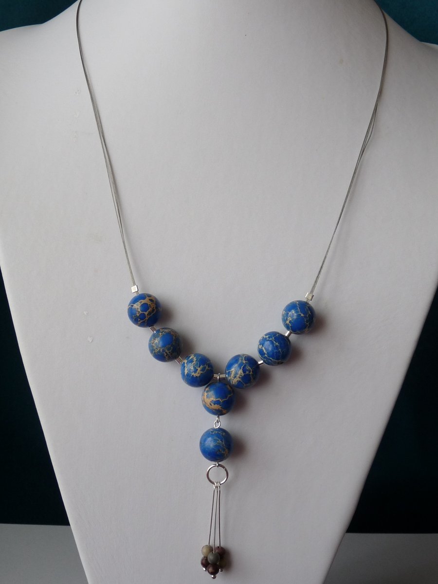 Blue Imperial Jasper Sterling Silver Necklace