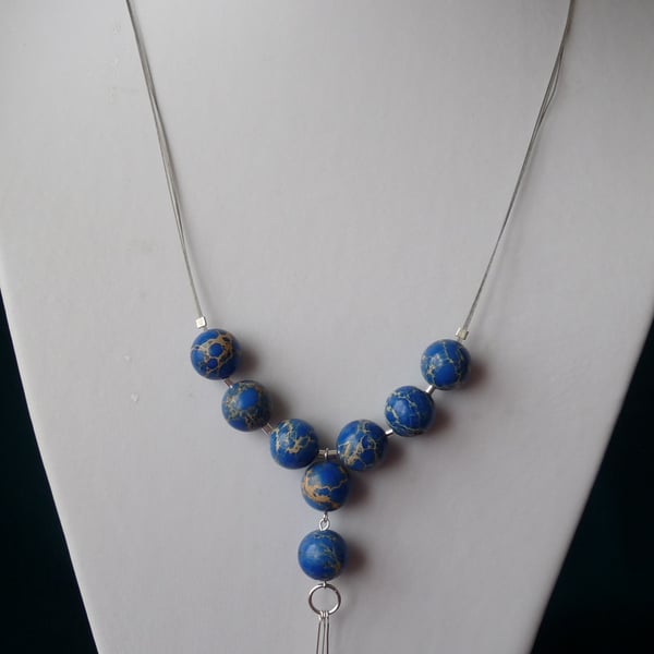Blue Imperial Jasper Necklace  - Genuine Gemstone - Sterling Silver
