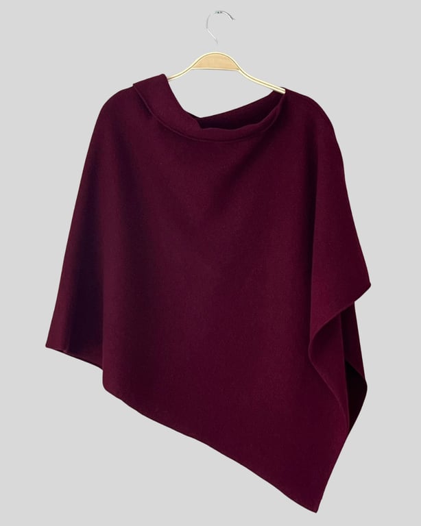 Poncho - merino lambswool Bordeaux red wine 