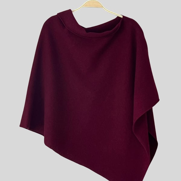 Poncho - merino lambswool Bordeaux red wine 