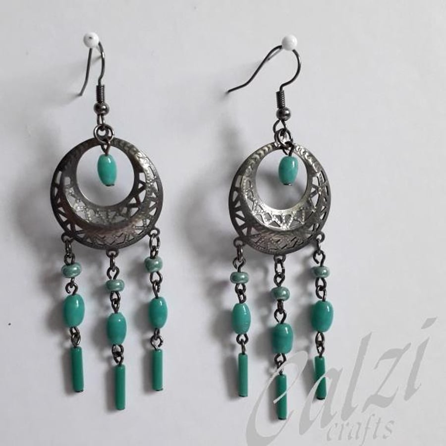 Bobo Chandelier Dangly Earrings-Turquoise