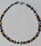 Black Onyx, Faux Amber & Hematite Heart Gemstone Beaded Statement Necklace,  - Image 6