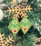 Festive green Christmas reindeer beadwork earrings