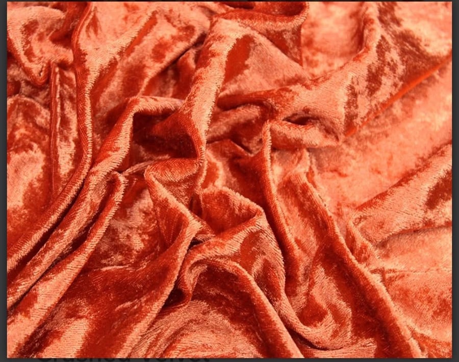 crushed velvet fabric material stretch soft 1 metre rust orange