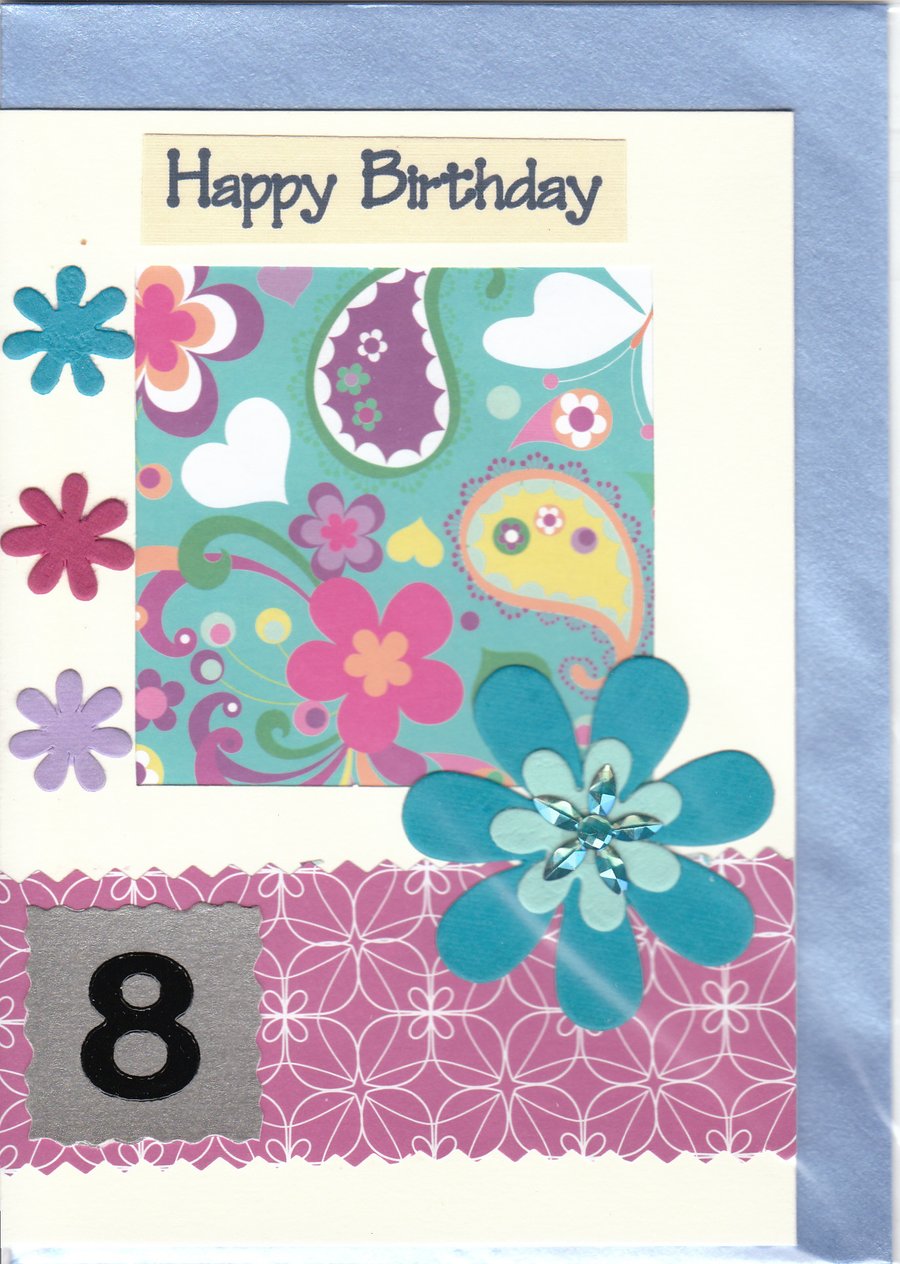 GIRLS'S BIRTHDAY CARD AGE 8 Floral