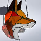 Stained Glass Fox with vintage glass, rich oranges, one of a kind