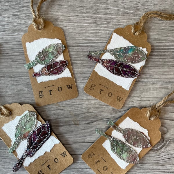 Gardeners Grow Leaf Gift Tags Embroidered