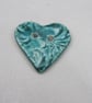Medium Jade Green Brocade Texture Heart Shaped Ceramic Button - Image 3