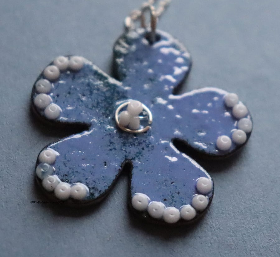 Blue flower kiln-fired enamel pendant