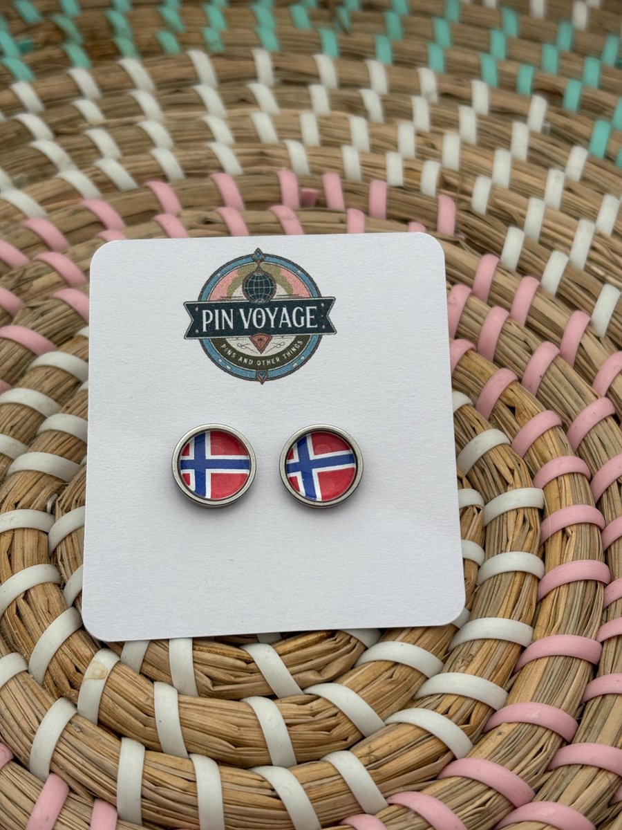 Norway Flag Stud Earrings - Handmade Jewellery - 1cm diameter