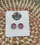 Norway Flag Stud Earrings - Handmade Jewellery - 1cm diameter - Image 1