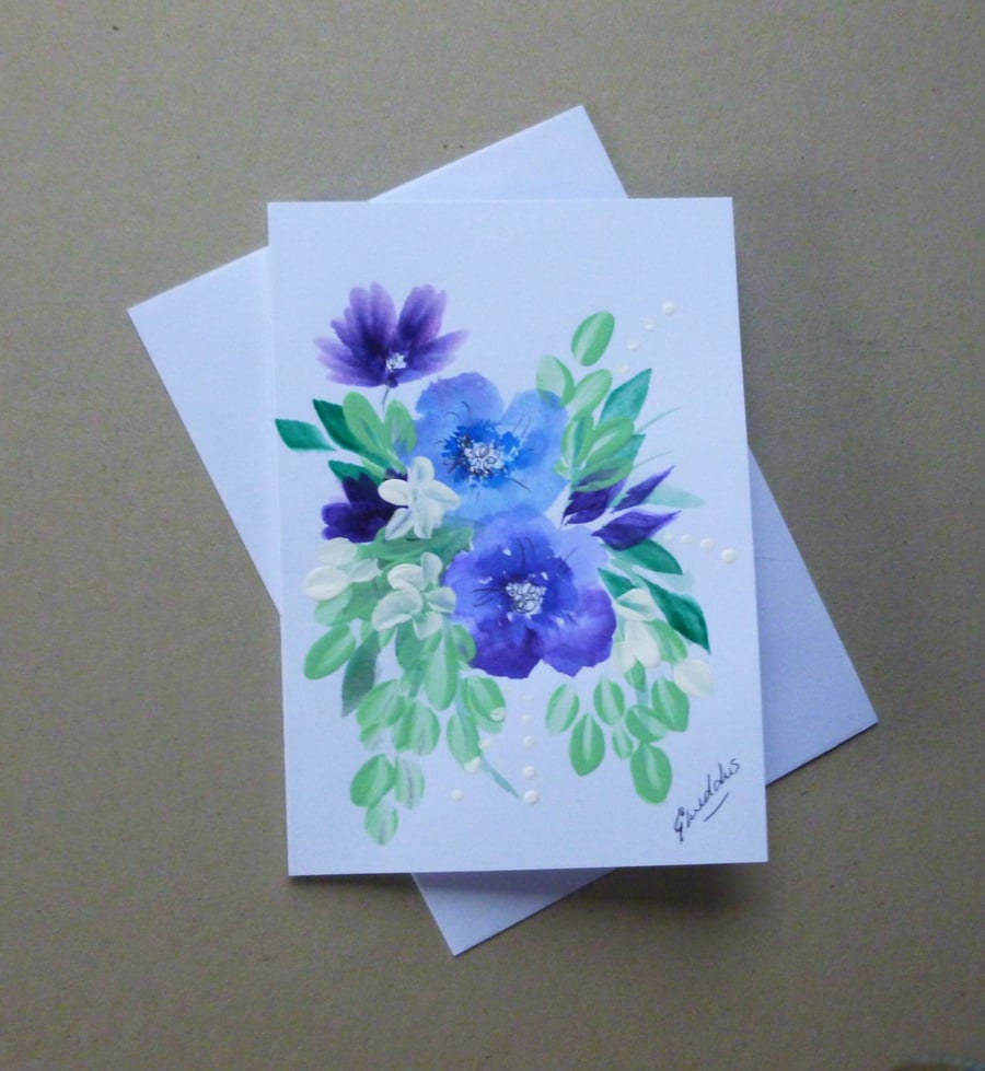 original hand painted floral greetings card ( ref FA 58 M2 )