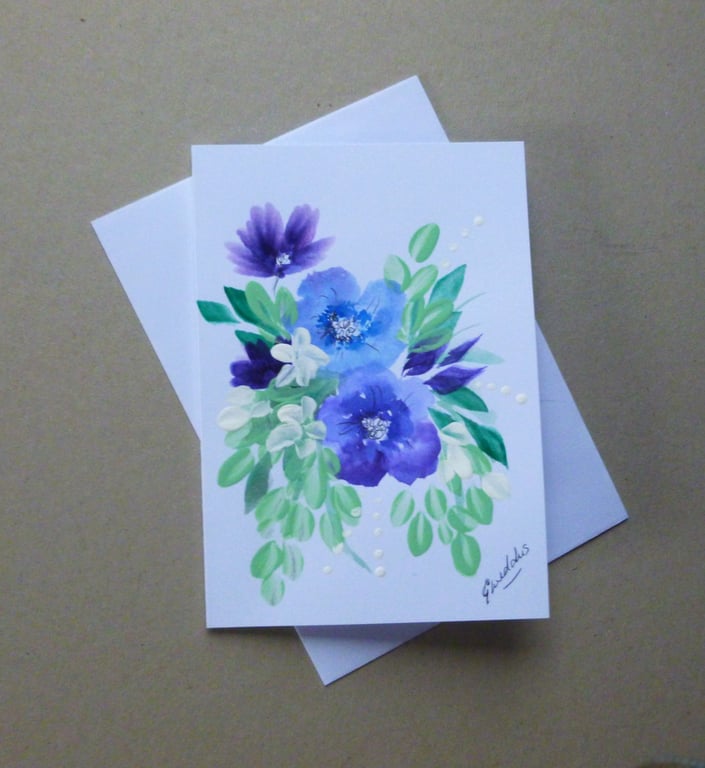 original hand painted floral greetings card ( ref FA 58 M2 )