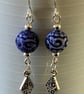 Denim Blue Rustic Earrings With Diamond Metal Charm. - Image 3