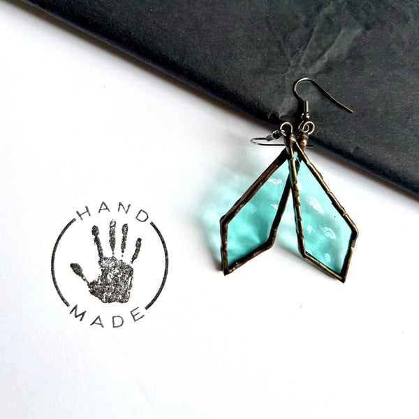 Marine blue stained glass earrings, Christmas Gift for Her