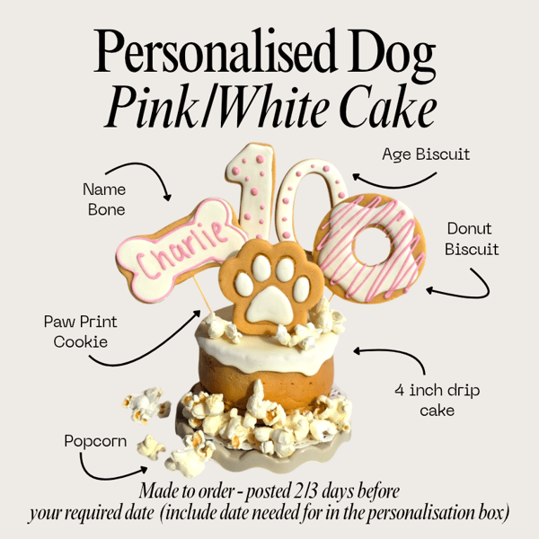 Personalised Dog Birthday Cake treat box, Homemade iced cake and biscuits 