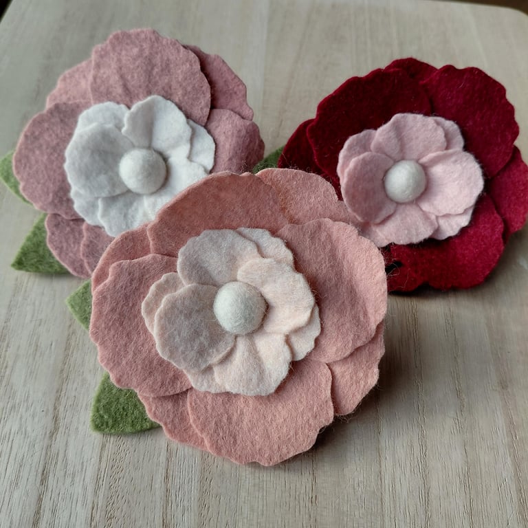 Rambling rose layered flower, ready to buy, felt flower brooch
