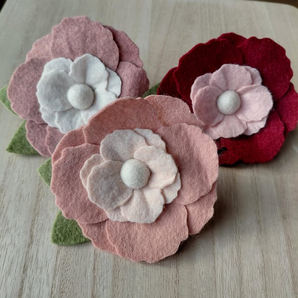 Rambling rose layered flower, ready to buy, felt flower brooch