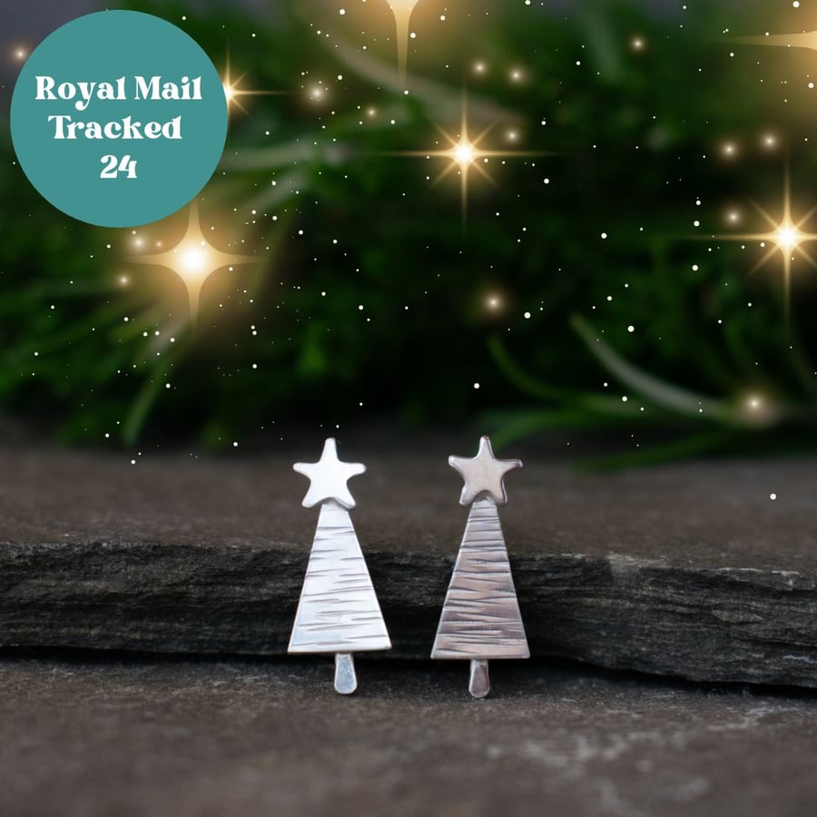 Christmas Tree Earrings - Silver Studs Letterbox Gift