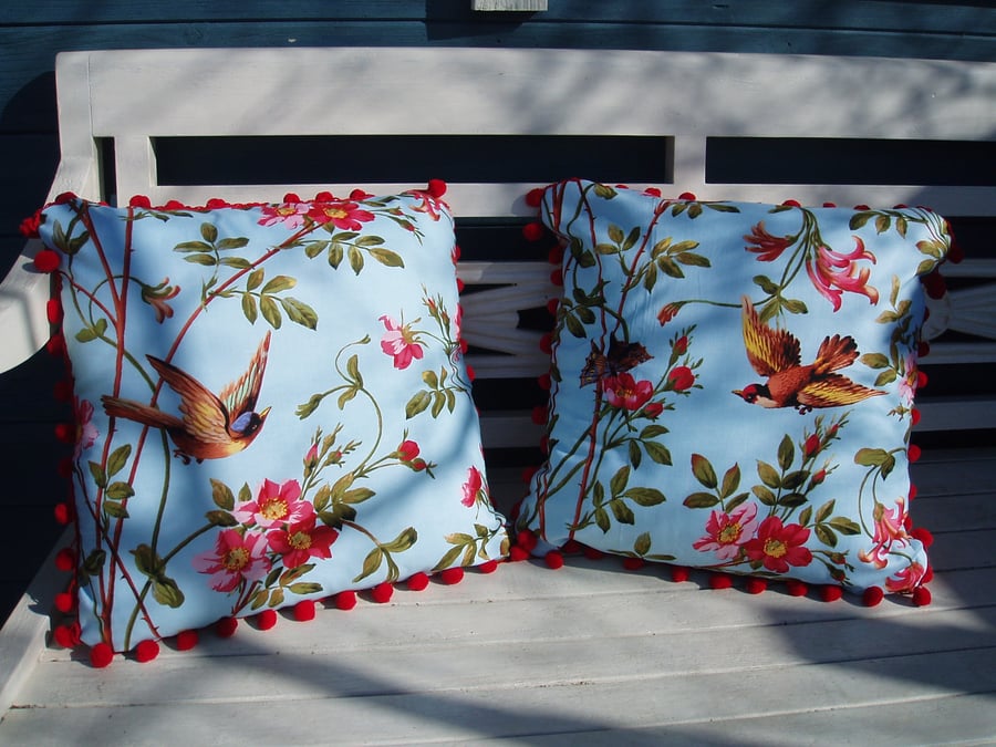 Pretty flower and bird cushions