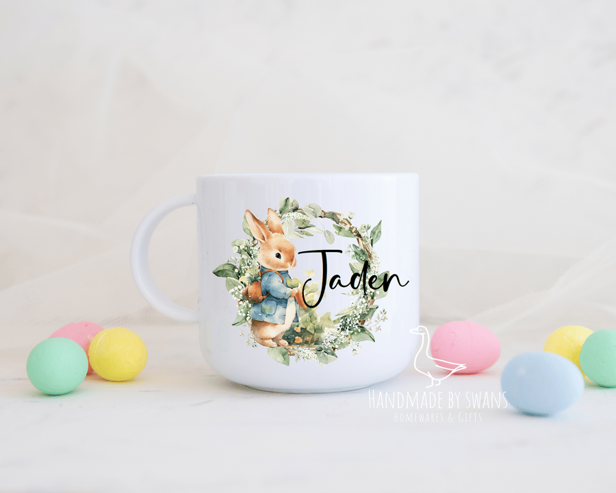 Childs Bunny mug, Polymer unbreakable cup, Easter rabbit mug, happy easter gift