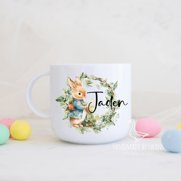 Childs Bunny mug, Polymer unbreakable cup, Easter rabbit mug, happy easter gift