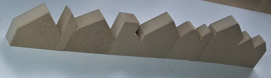 MDF house shapes, blank templates of a terrace of cottages & houses crafting.