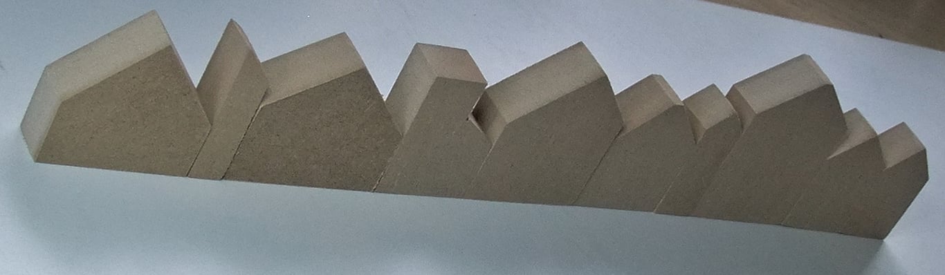 MDF house shapes, blank templates of a terrace of cottages & houses crafting.