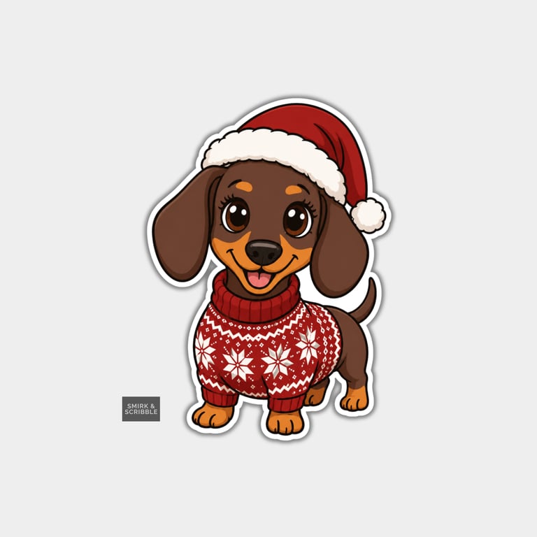 Funny Christmas Sticker Vinyl Xmas Decal For Adults - Happy Dachshund Dog