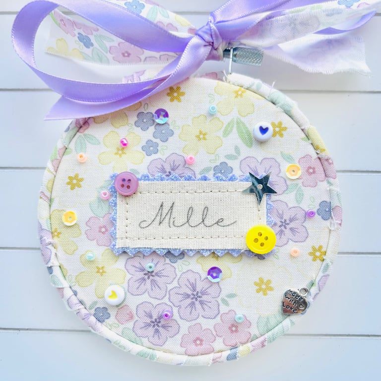 Personalised Name Hoop,  Nursery Decor,  Name Wall Art,  Star Rainbow Floral, 