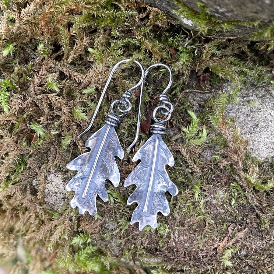 Sterling silver oak leaf earrings