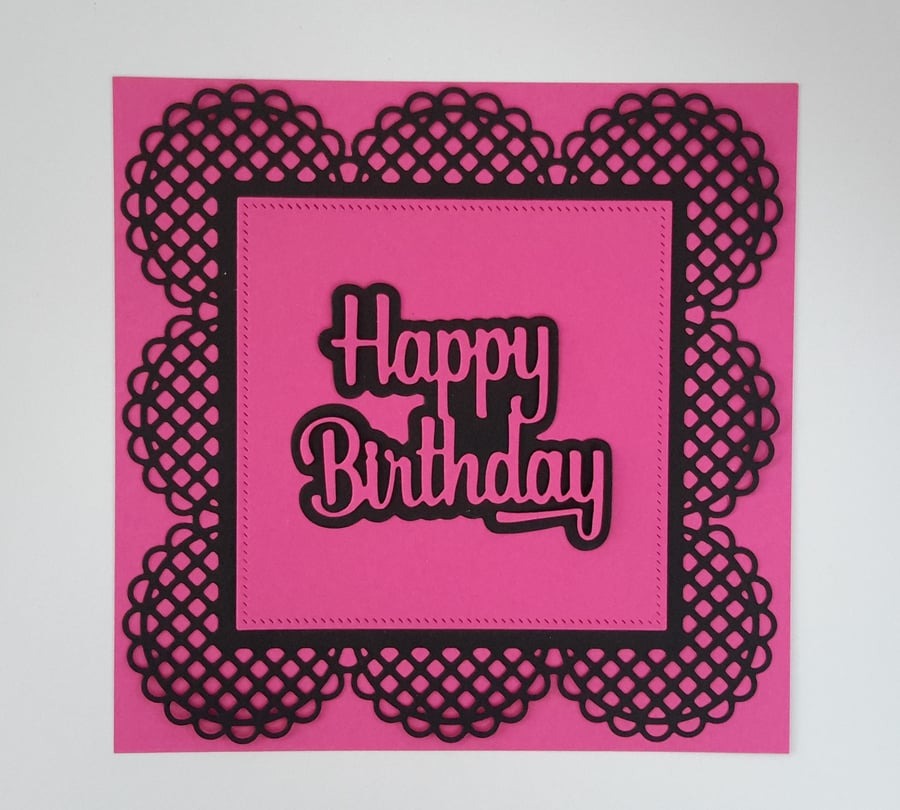 Happy Birthday Greeting Card - Pink and Black