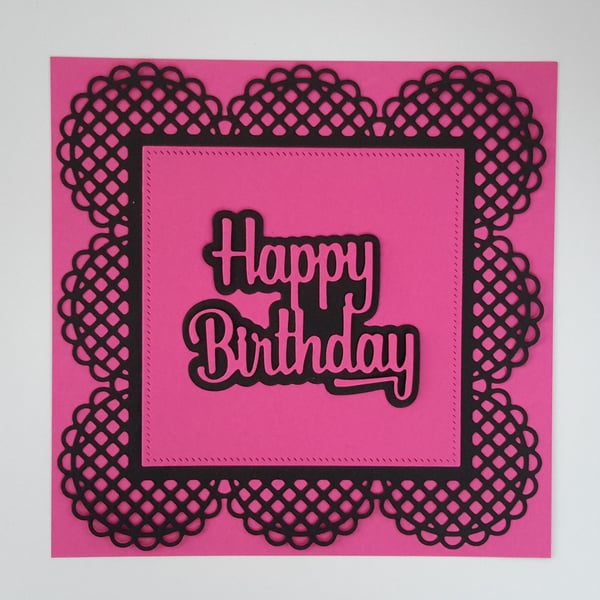 Happy Birthday Greeting Card - Pink and Black