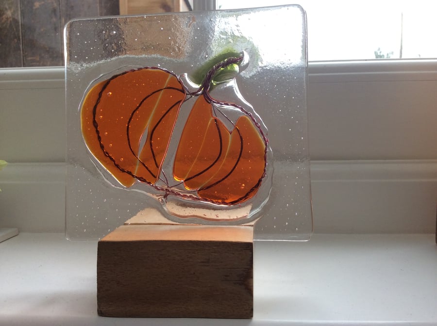 Fused Glass Pumpkin panel, tea light holder