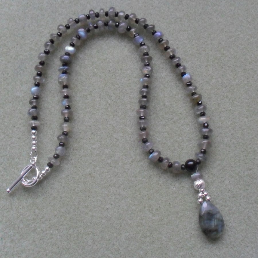 Sterling Silver Labradorite and Black Spinel Necklace