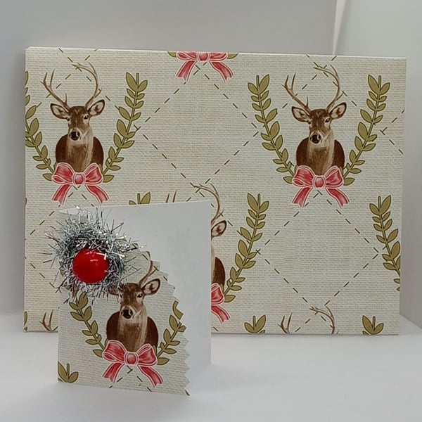 Reindeer christmas gift wrap envelope with gift tag, christmas wrapping