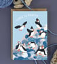Happy Birthday Card Puffin coastal lighthouse blank inside