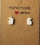 Earrings Rabbit White Stud Ceramic Sterling Silver Free UK Postage