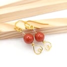 Austrian Crystal Pearl Earrings-Dark Coral Earrings-Nickle Free-Red Pearl