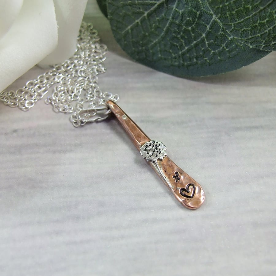 Love Wishes & Kisses Pendant. Copper and Sterling Silver