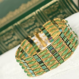 Slinky Green and Gold Cuff Bracelet