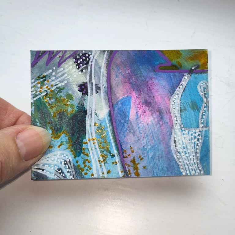 ACEO Original Painting Blue Lace Series Entry Level Collection