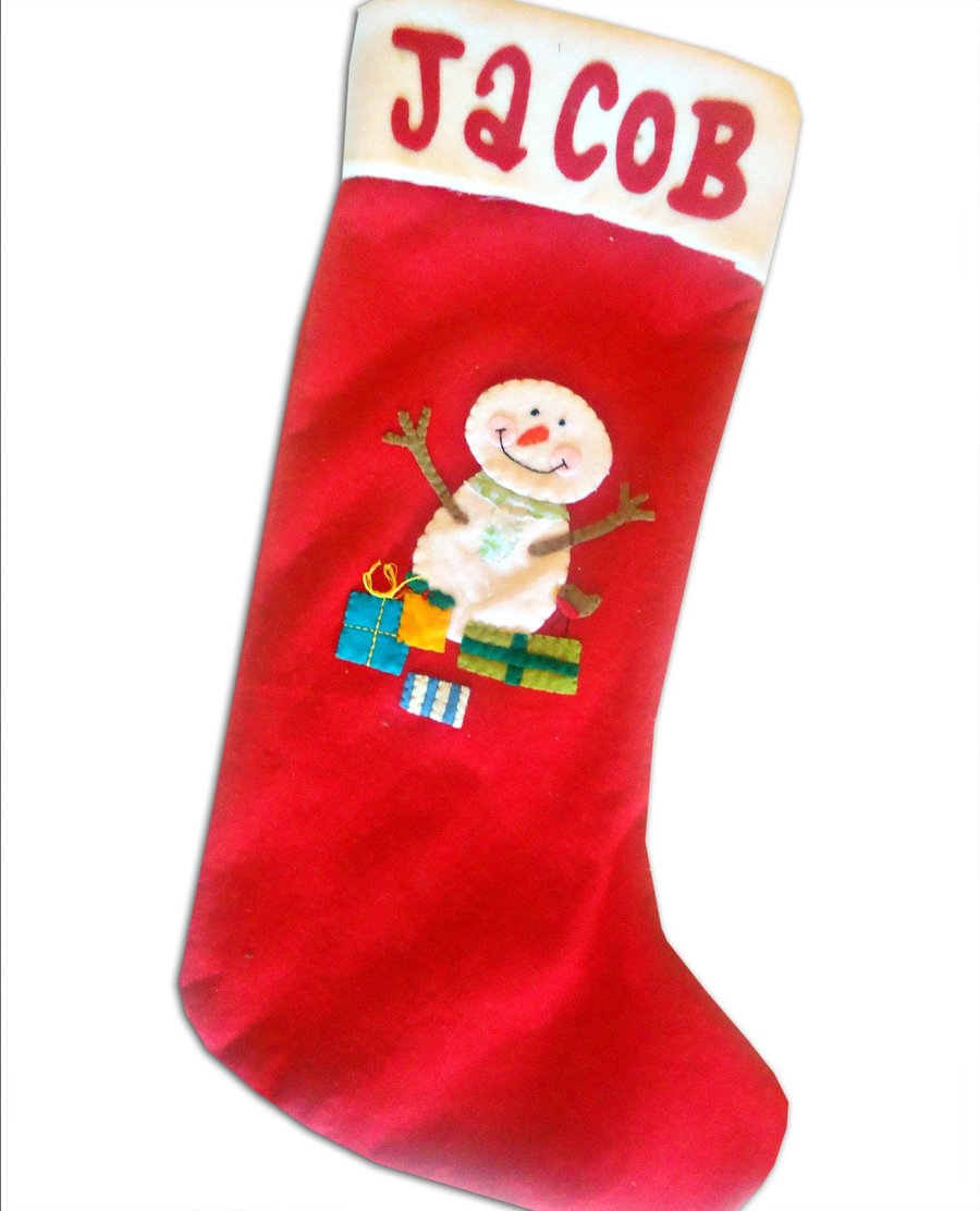 Personalised Christmas Stocking, Snowman Stocking, Red Christmas Stocking, Chris
